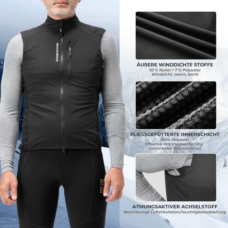 ROCKBROS Ärmellose Winddichte Fahrradweste Packbar Atmungsaktiv