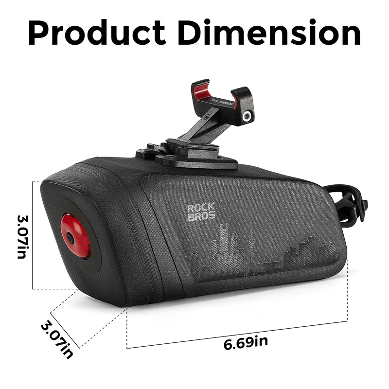 Waterproof Bike Saddle Bag with Rear Light