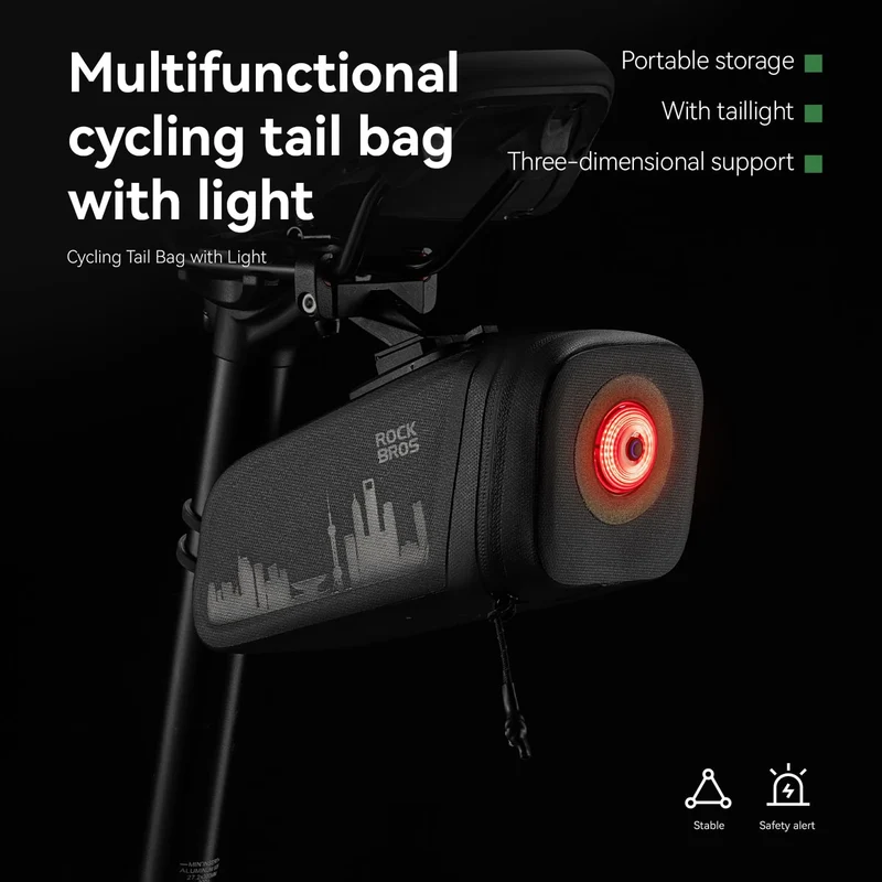 Waterproof Bike Saddle Bag with Rear Light