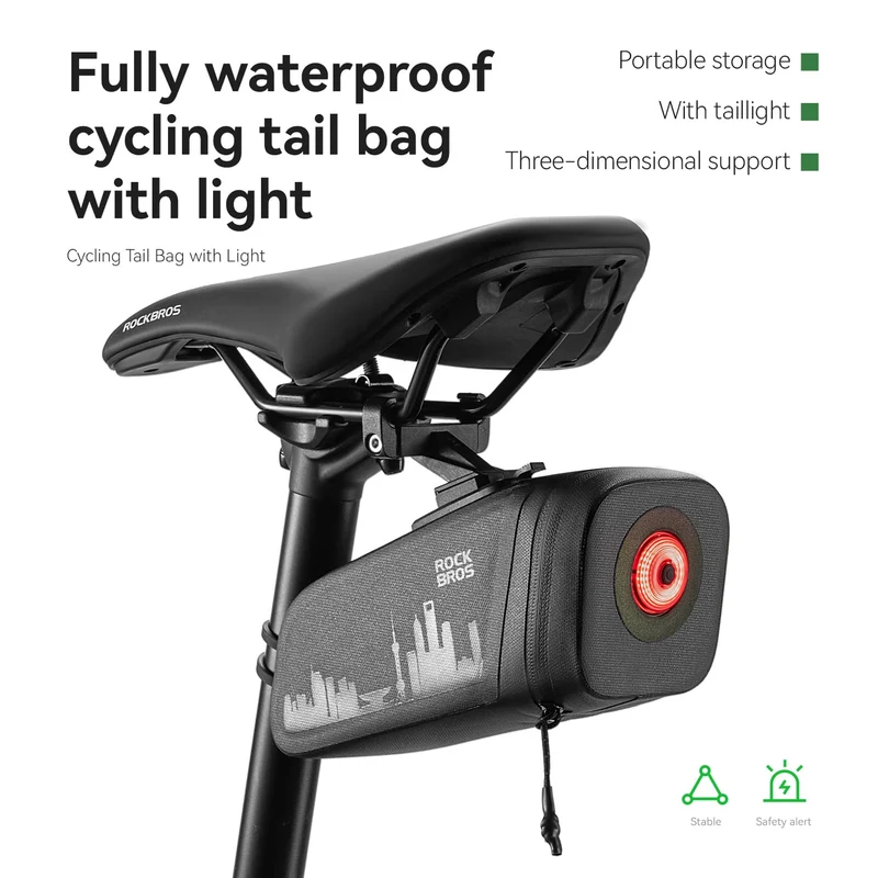 Waterproof Bike Saddle Bag with Rear Light