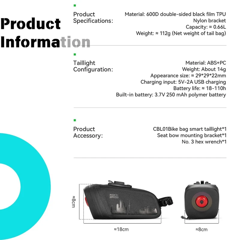 Waterproof Bike Saddle Bag with Rear Light