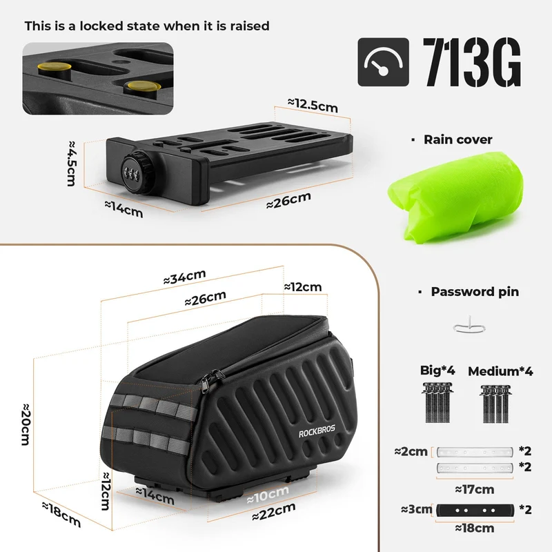 Bike Rear Rack Bag with Password Lock - 7.5L