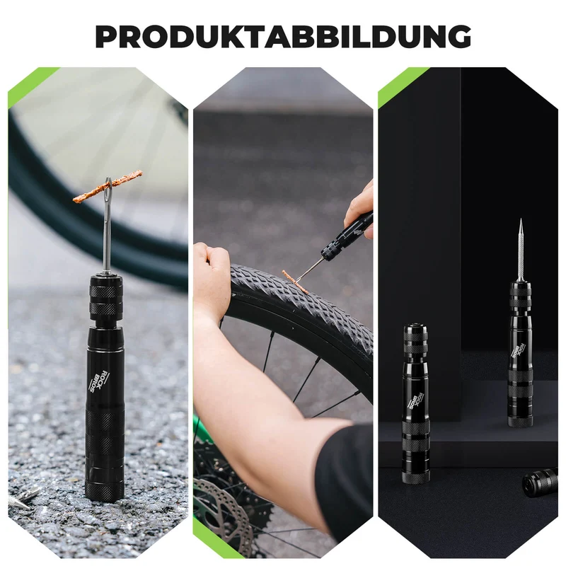 튜브리스 Reifenpannenset mit Gummistopfen, Aluminiumgehäus, Griff