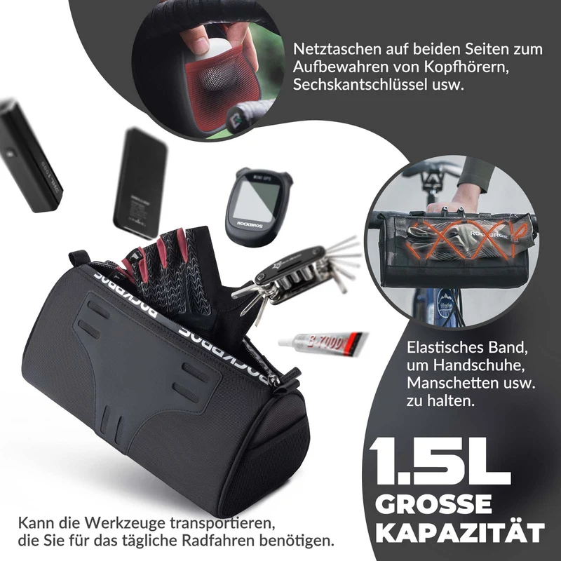 ROCKBROS Lenkertasche Multifunktionale Fahrradlenkertasche mit Schultergurt 1,5L
