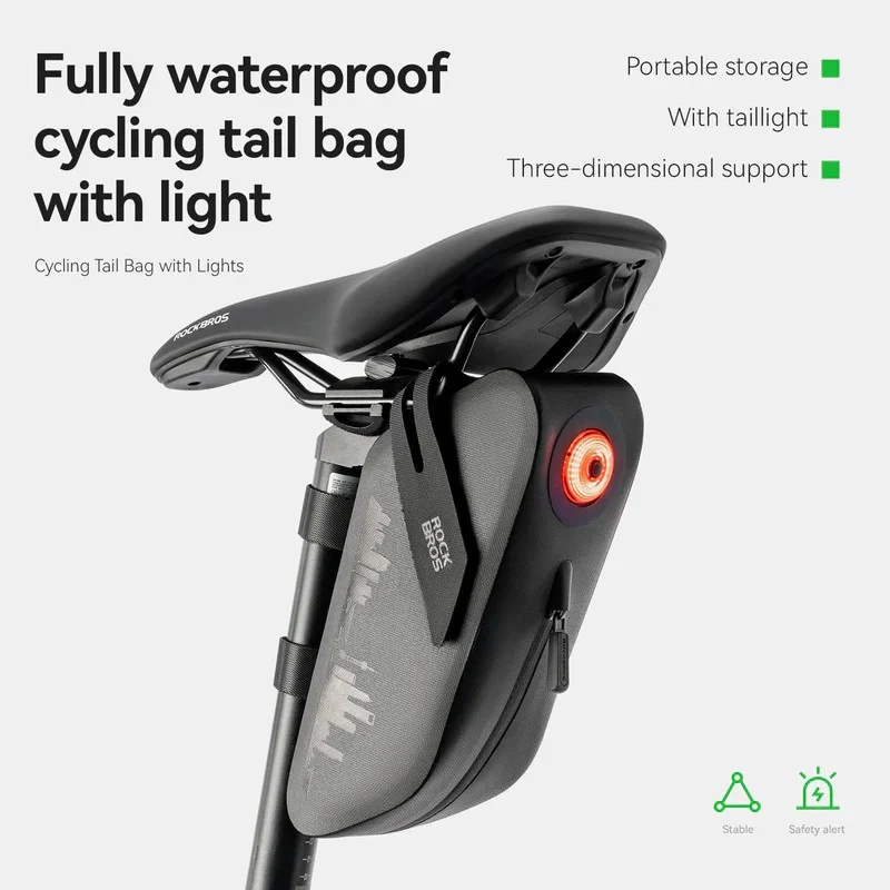 100% Waterproof Bike Saddle Bag with Light - 0.8L