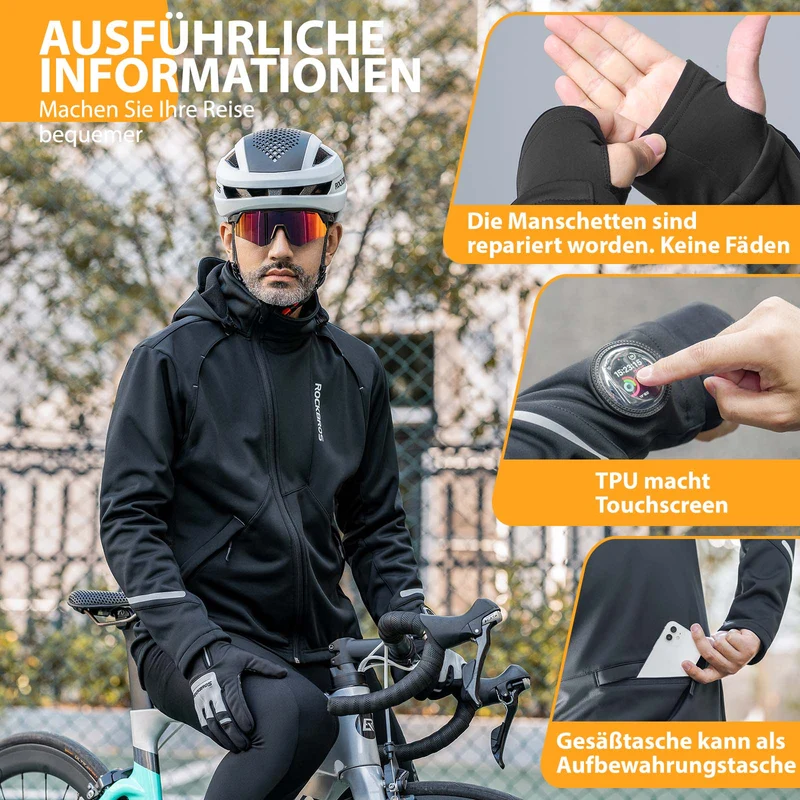 ROCKBROS Winter Fahrradjacke Winddicht – TPU 터치스크린 장착