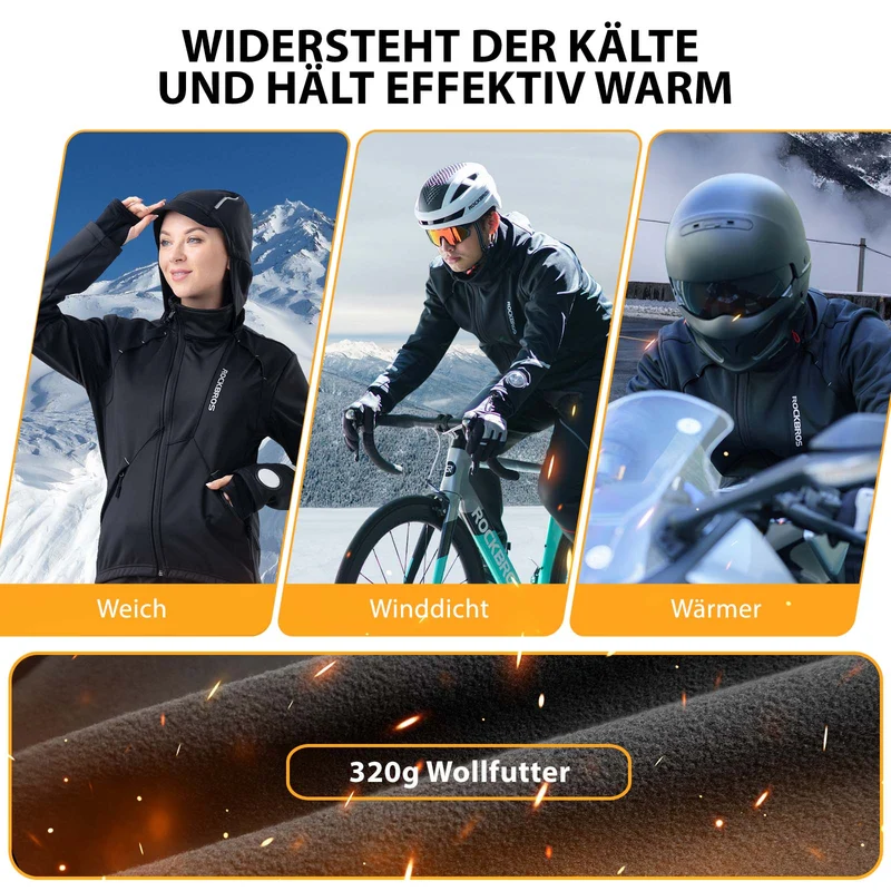 ROCKBROS Winter Fahrradjacke Winddicht – TPU 터치스크린 장착