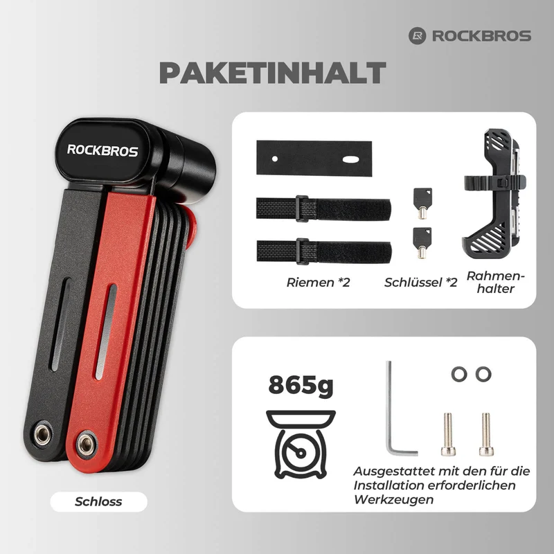 ROCKBROS Fahrrad Klapp-Fahrradschloss 견고한 Diebstahlschutz mit 2 Schlüsseln
