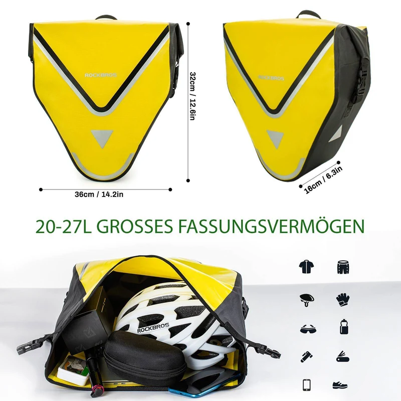ROCKBROS Fahrrad Transporttasche 100% wasserdichte mit Schultergurt 20L 겔브/슈바르츠 골드