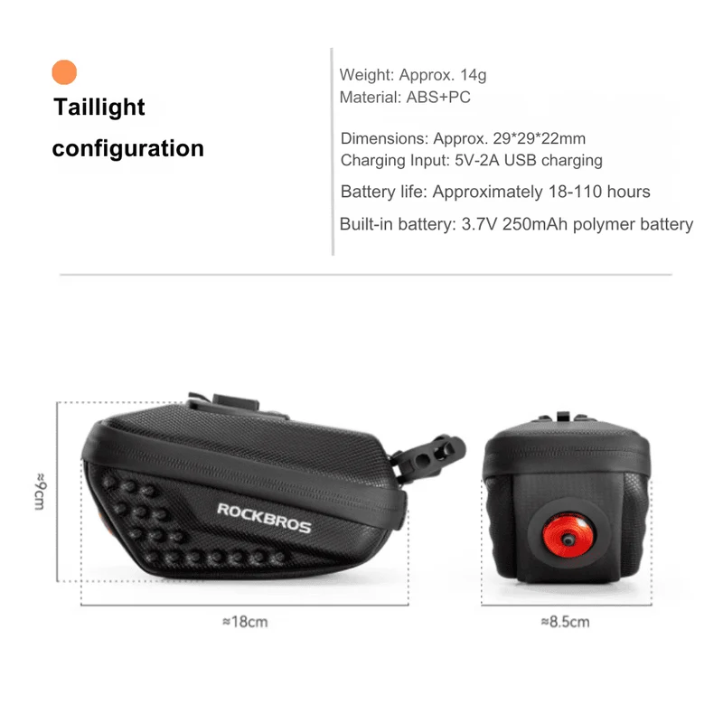 Hard Shell Bike Saddle Bag with Rear Light-0.45L