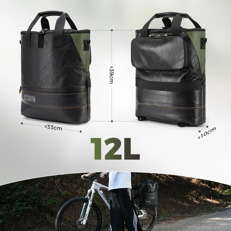 ROAD TO SKY Recycled Tire Bike Panniers - 12L