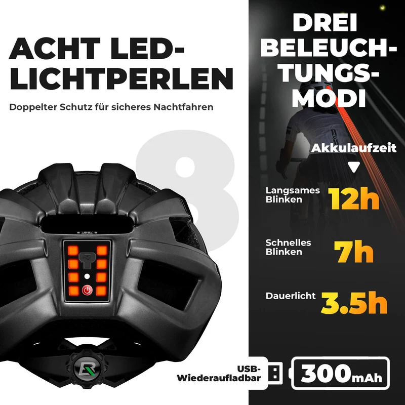 Fahrradhelm mit Rücklicht 55-60cm