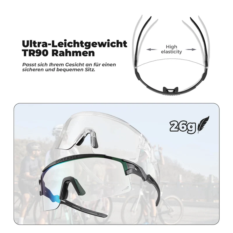 ROCKBROS Fahrradbrille Selbsttönend/Polarisiert Antibeschlag Winddicht UV-Schutz