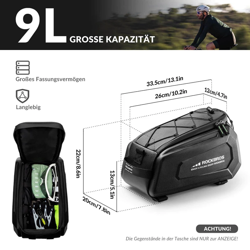 ROCKBROS Fahrrad Gepäckträgertasche Wasserdicht 9L mit Regenschutz und Schultergurt