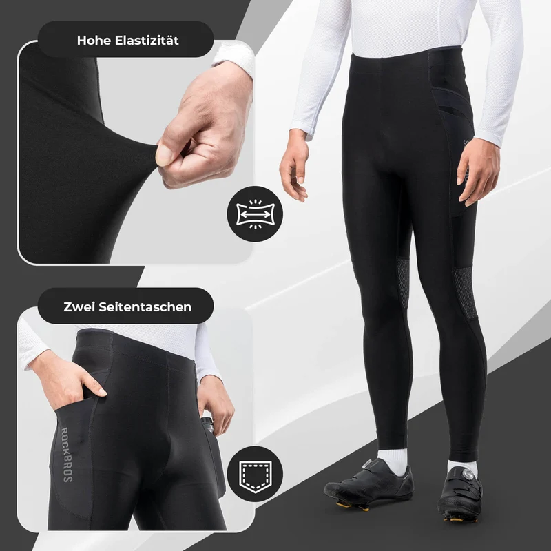ROCKBROS Winter Thermo-Fahrradhose Fleece-Kompressions-레깅스 3 Taschen
