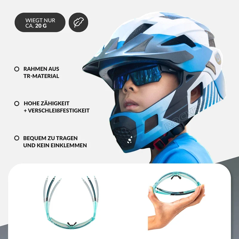 ROCKBROS Kinder Fahrradbrille UV400-Schutz Selbsttönend Sonnenbrille