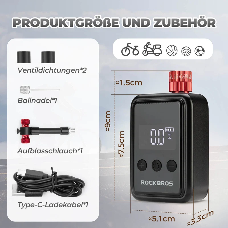 Mini Elektresch Fahrradpumpe LED-Anzeige