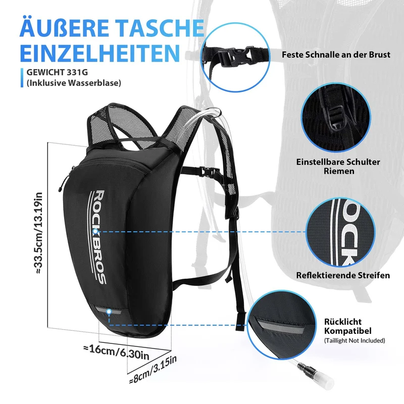 ROCKBROS Ultraleicht Trinkblase 배낭 Fahrradrucksack mit Trinksystem 2L