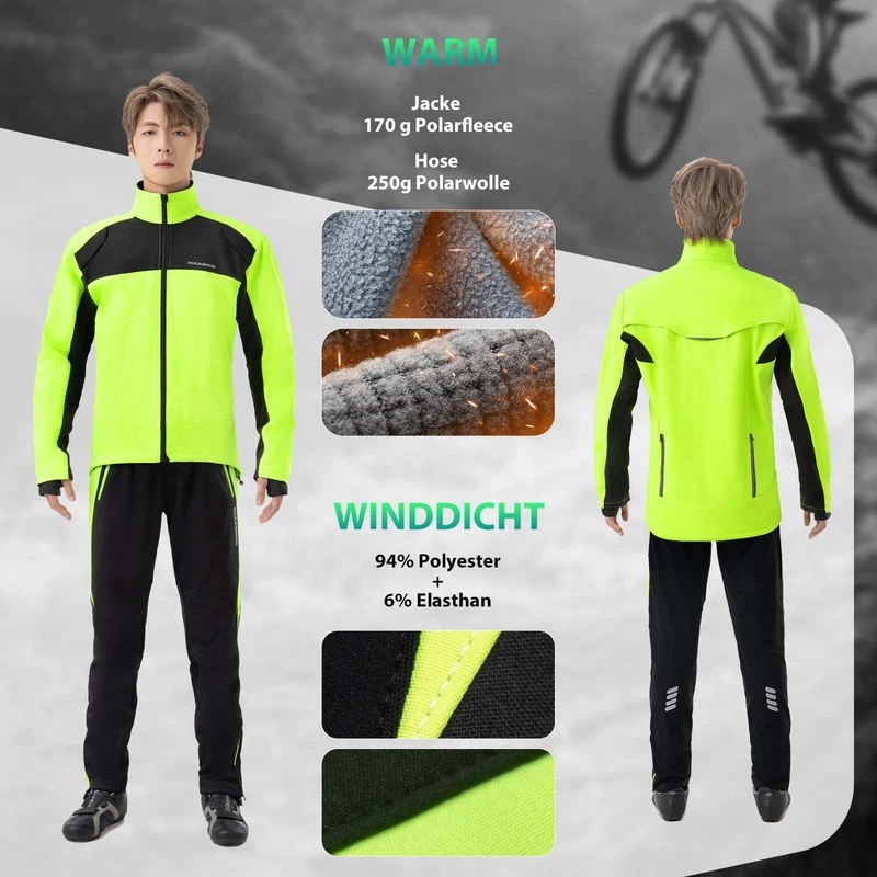 ROCKBROS Fahrrad Jacke & Hose Winter Fahrradanzug Leuchtendes Grün
