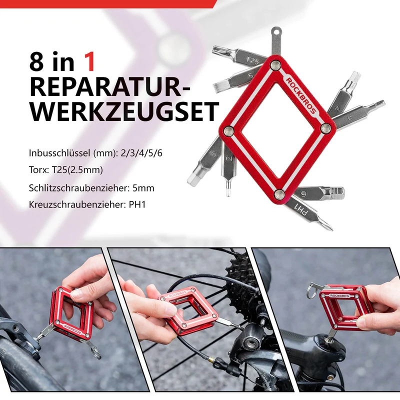 ROCKBROS Fahrrad 8 in 1 Reparatur-Werkzeug-Set Faltbares Reparaturset