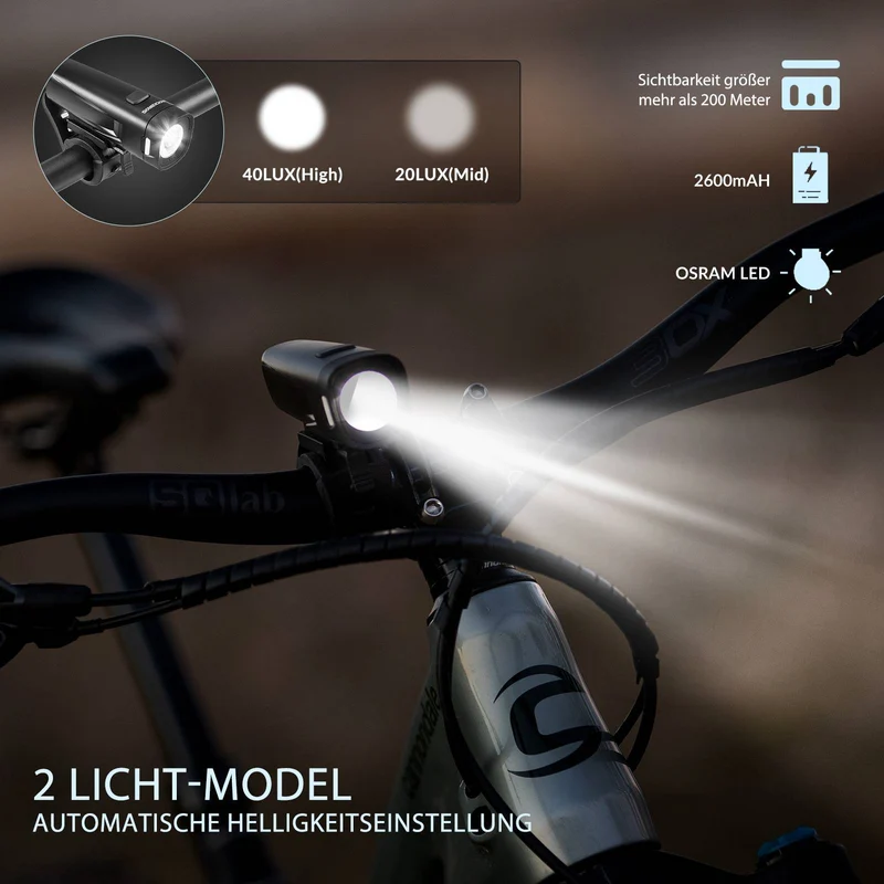 ROCKBROS Fahrradlicht 세트 Fahrradlampe enthalten Rücklicht & Frontlicht