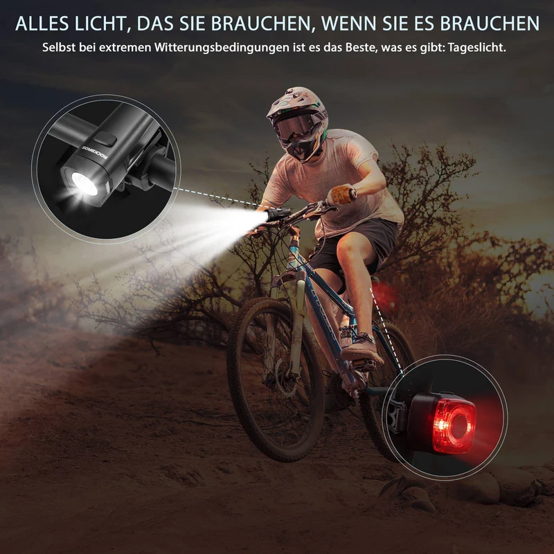 ROCKBROS Fahrradlicht 세트 Fahrradlampe enthalten Rücklicht & Frontlicht