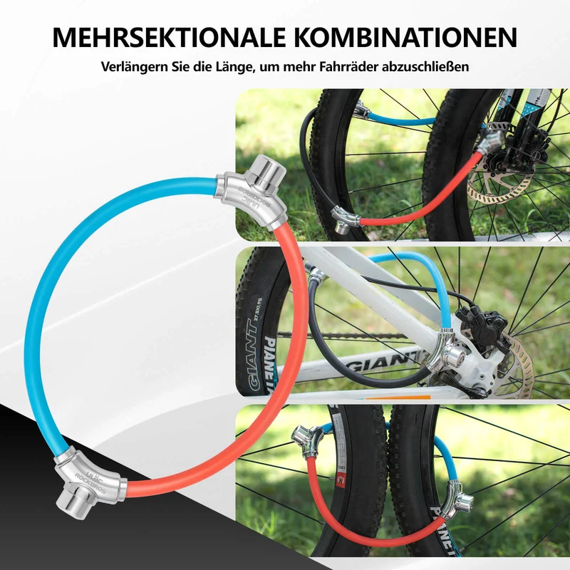 ROCKBROS Fahrradschloss Kabelschloss mit Klettverschlüssen ohne Schlüssel