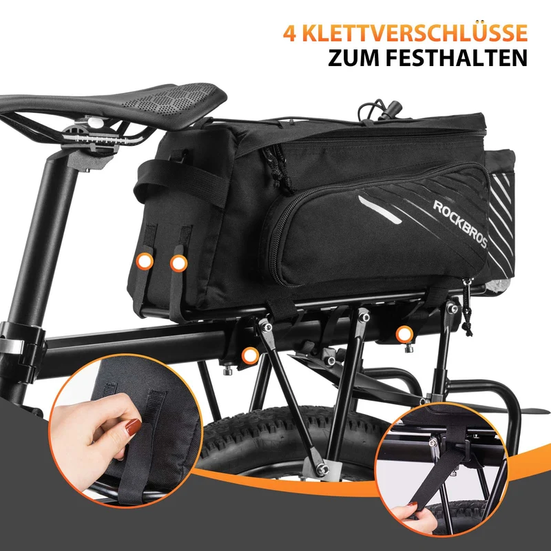 ROCKBROS Fahrrad Gepäckträgertasche Schwarz 9-12L mit 2 faltbare Seitentaschen