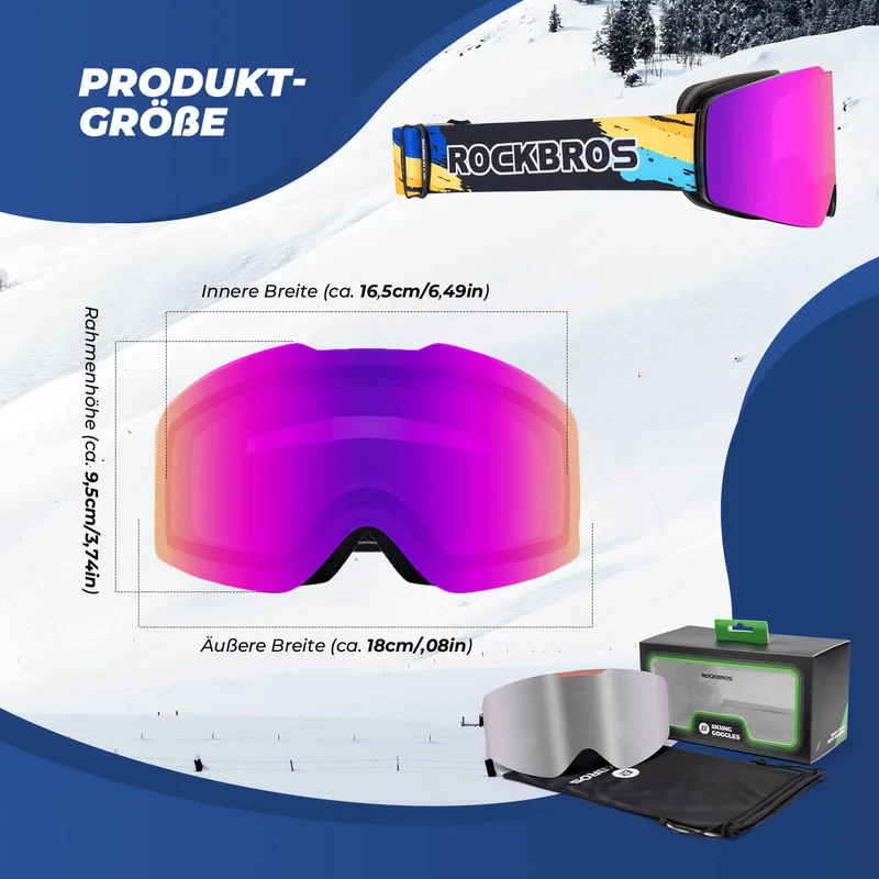 ROCKBROS Skibrille Schneebrille Polarisierte Helmkompatible Sportbrille Skifahren