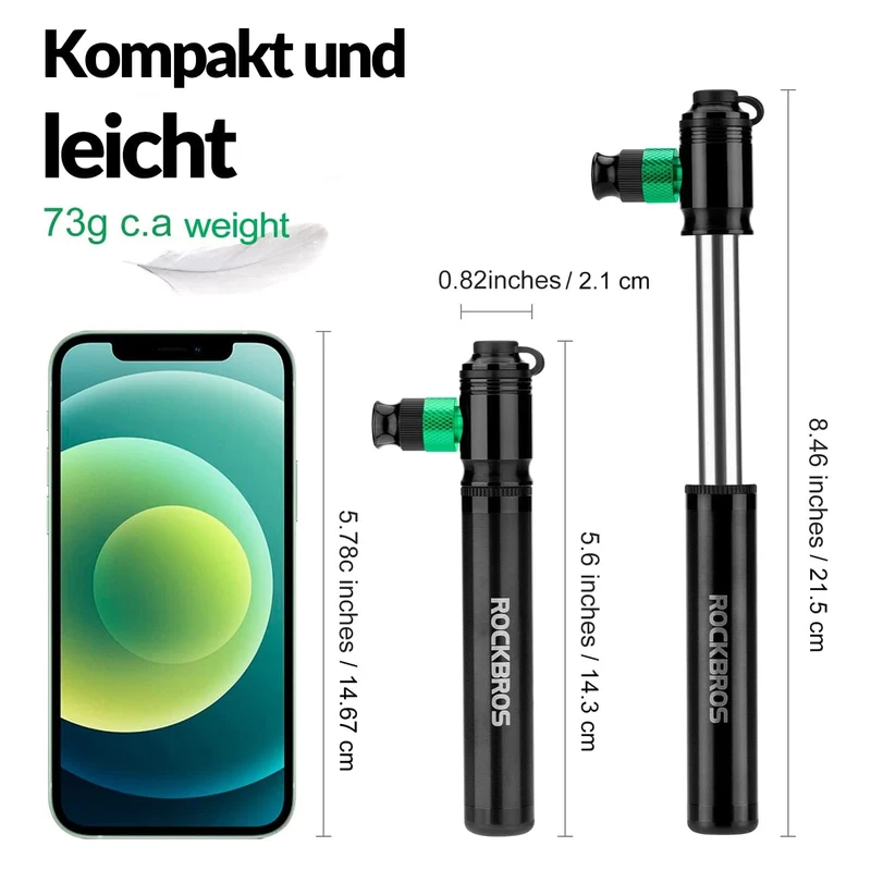 ROCKBROS CO2 Fahrradpumpe 110 PSI Aluminium Minipumpe Schwarz