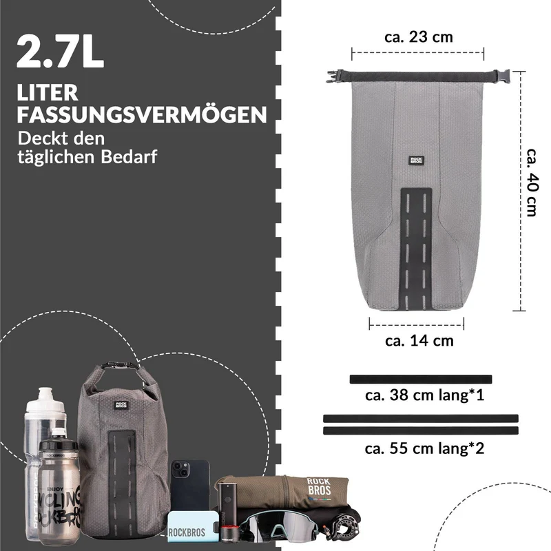 ROCKBROS Gepäckträgertasche Gepäckträger für Vordergabel 2,7 L, Wasserdicht