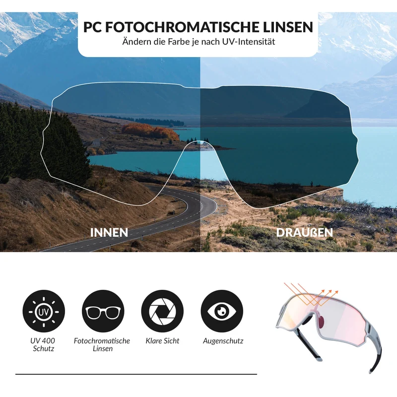 Fahrradbrille Selbsttönend UV400 Schutz