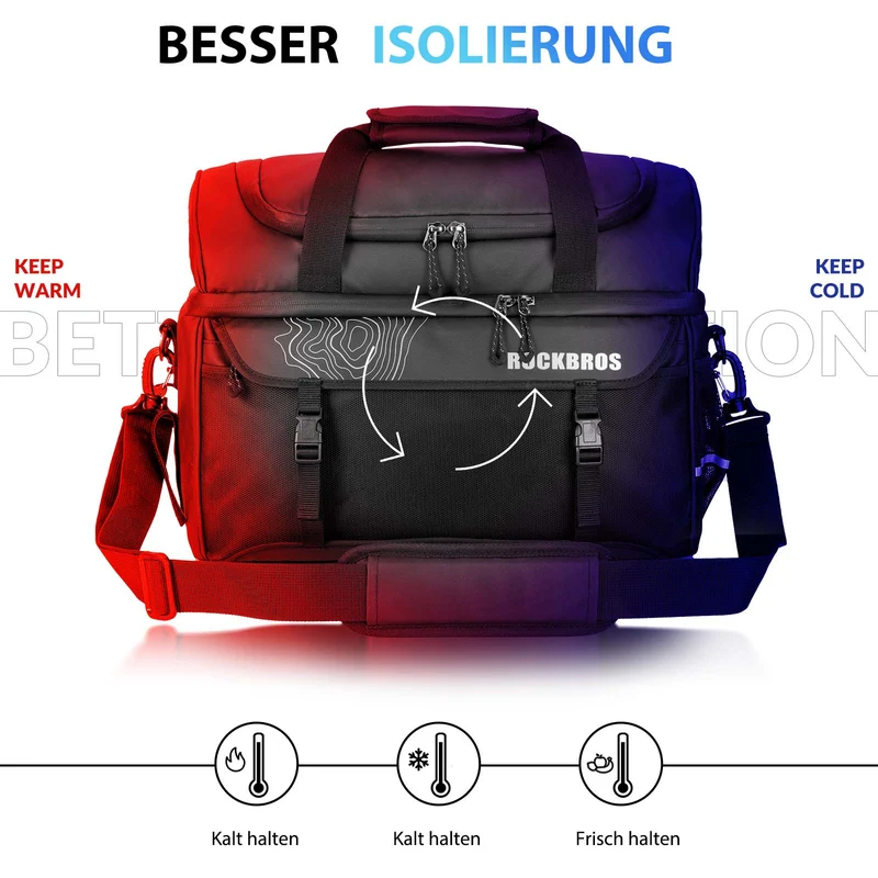 ROCKBROS Gepäckträgertasche mit Schultergurt Kühltasche isolierte Lunch Tasche Schwarz