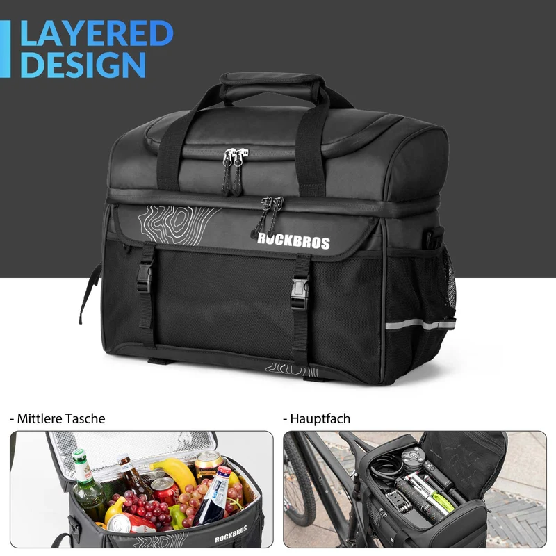 ROCKBROS Gepäckträgertasche mit Schultergurt Kühltasche isolierte Lunch Tasche Schwarz
