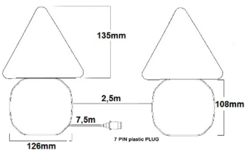 Magnetisches Neon-Anhängerlicht- und Dreieck-Set mit 7.5 m Kabel / 7-polig