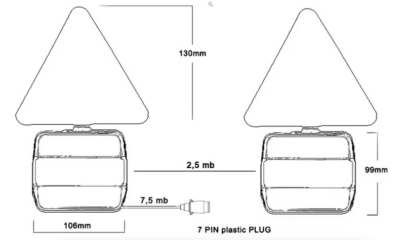 Magnetisches quadratisches Anhängerlicht- und Dreieck-Set mit 7.5 m Kabel / 7-polig