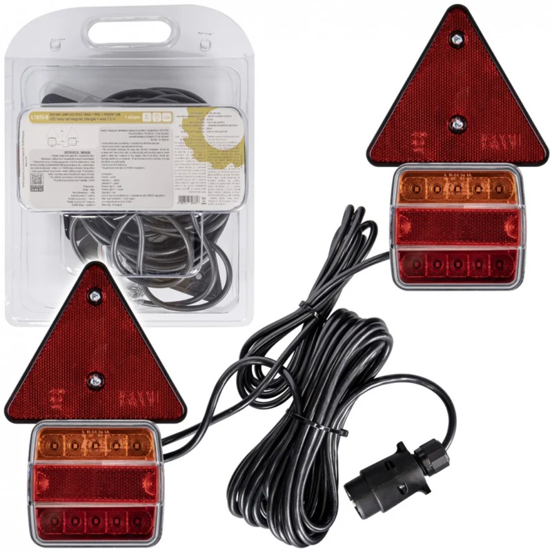 Magnetisches quadratisches Anhängerlicht- und Dreieck-Set mit 7.5 m Kabel / 7-polig