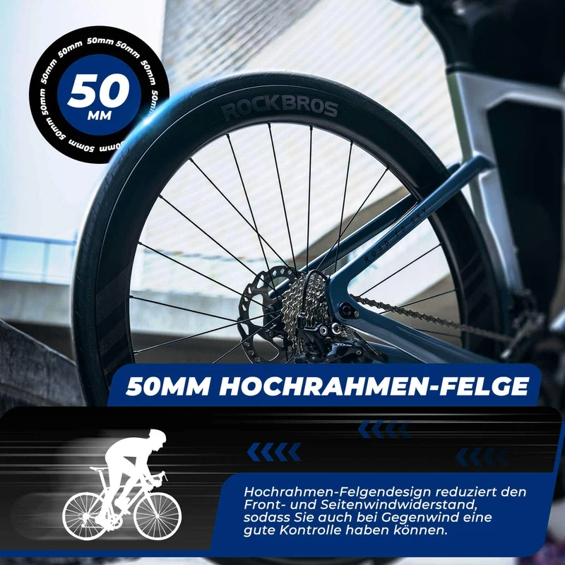 ROCKBROS T700 Carbon Laufradsatz 28'' 50mm Scheibenbremse Steckachse Laufrad 세트 Rennrad 및 SHIMANO 8-12 Fach 24 Speichen 36T-Stahllager