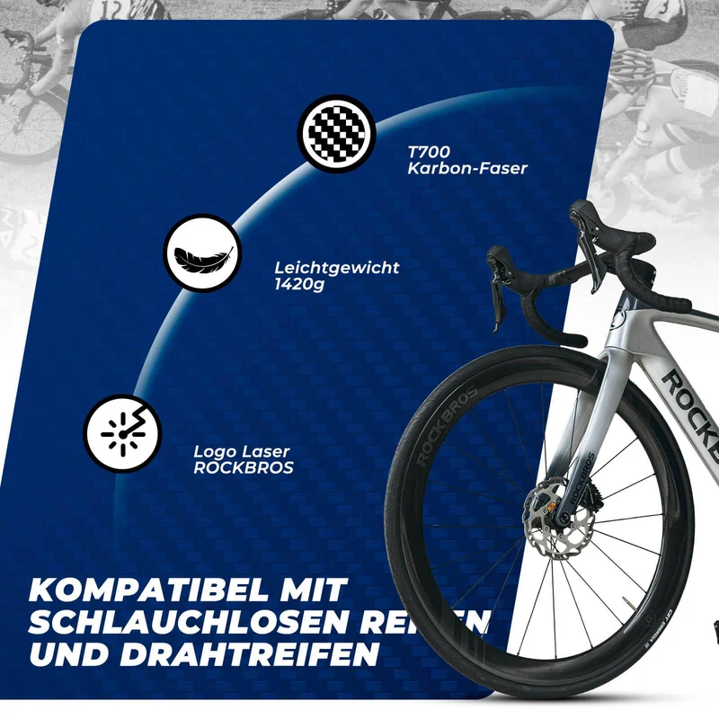 ROCKBROS T700 Carbon Laufradsatz 28'' 50mm Scheibenbremse Steckachse Laufrad 세트 Rennrad 및 SHIMANO 8-12 Fach 24 Speichen 36T-Stahllager