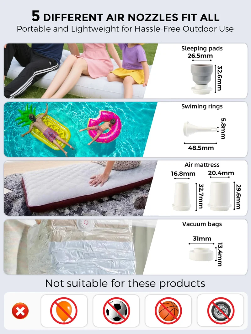 Qunature Mini Electric Air Pump for Camping & Outdoor Gear