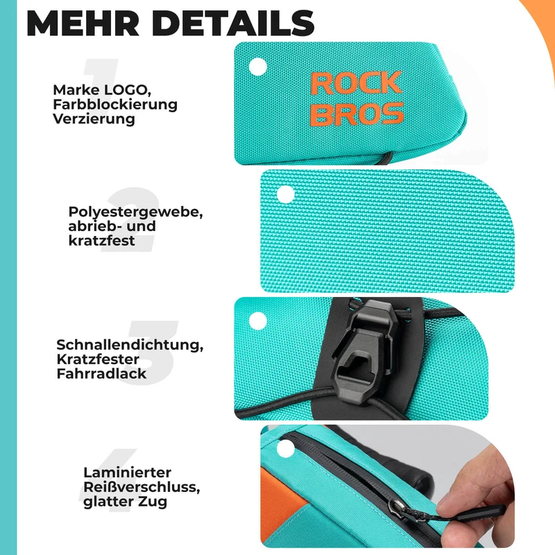 ROCKBROS Fahrrad Oberrohrtasche Schnellverschlussschnalle & Bungee-Seil-Fixierung 0,8L