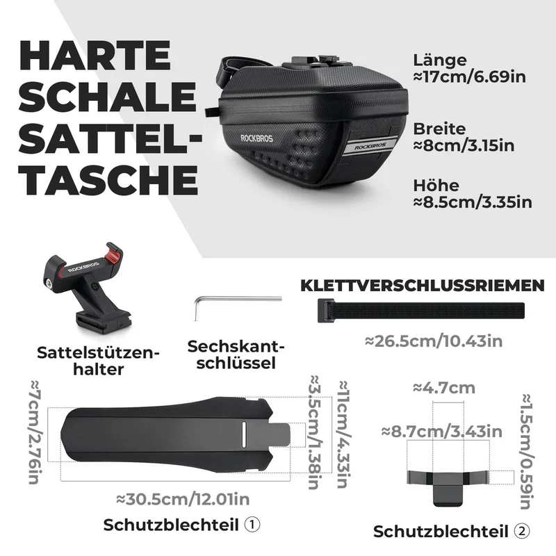 ROCKBROS Fahrrad Satteltasche mit Schutzblech Wasserabweisend 1,3L/0.8L