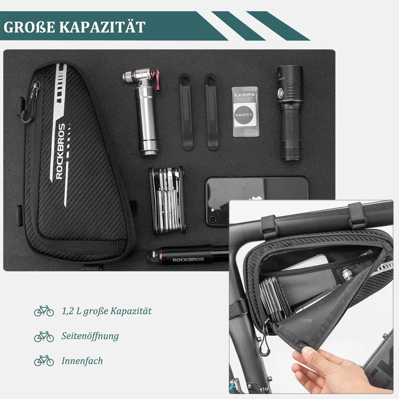 ROCKBROS Rahmentasche wasserdicht Dreieckstasche for MTB 및 Rennräder 1,2L