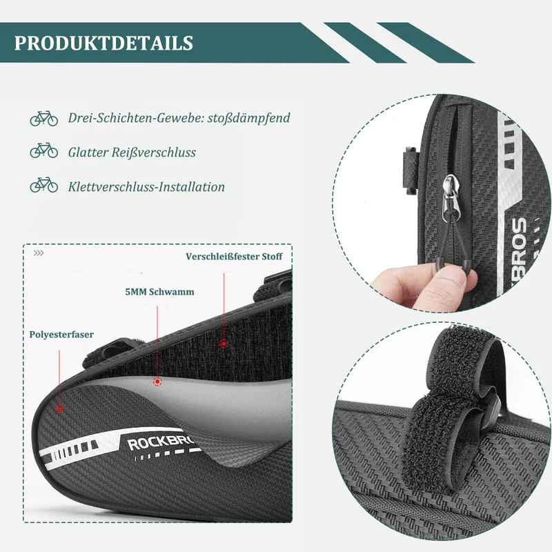 ROCKBROS Rahmentasche wasserdicht Dreieckstasche for MTB 및 Rennräder 1,2L