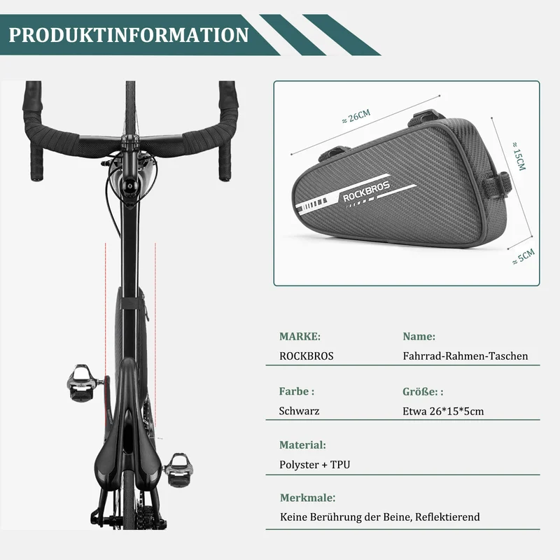 ROCKBROS Rahmentasche wasserdicht Dreieckstasche for MTB 및 Rennräder 1,2L