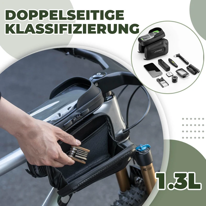 Oberrohrtasche für Smartphone mit Lichtschutz & Seitentaschen