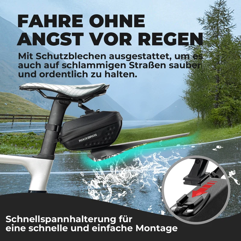 ROCKBROS Fahrrad Satteltasche mit Schutzblech Wasserabweisend 1,3L/0.8L