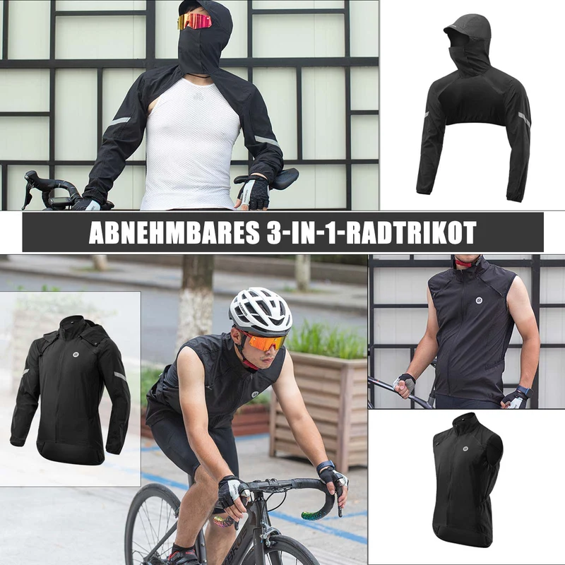 ROCKBROS Winddichte Fahrrad Jacke mit abnehmbarem ärmel Softshelljacke