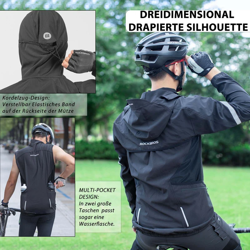 ROCKBROS Winddichte Fahrrad Jacke mit abnehmbarem ärmel Softshelljacke