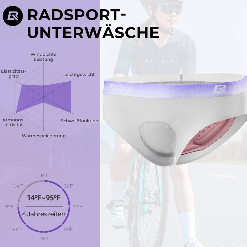 ROCKBROS Damen Radunterhose Atmungsaktive 4D Gepolsterte Radlerhose Elastisch